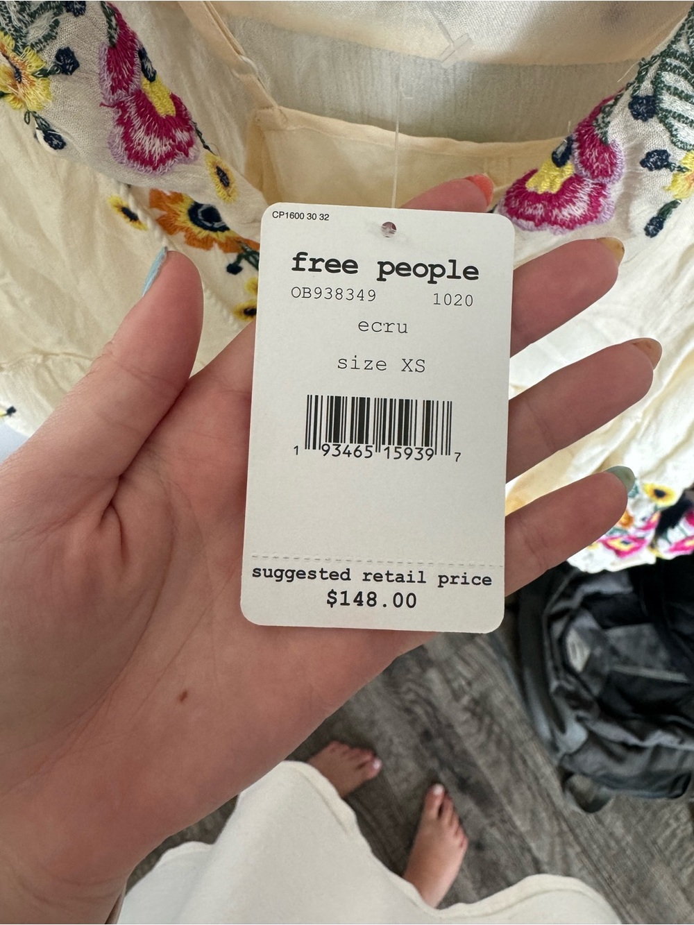 Free People Cream Peasant Tunic with Colorful Floral Embroidery - Picture 3 of 3